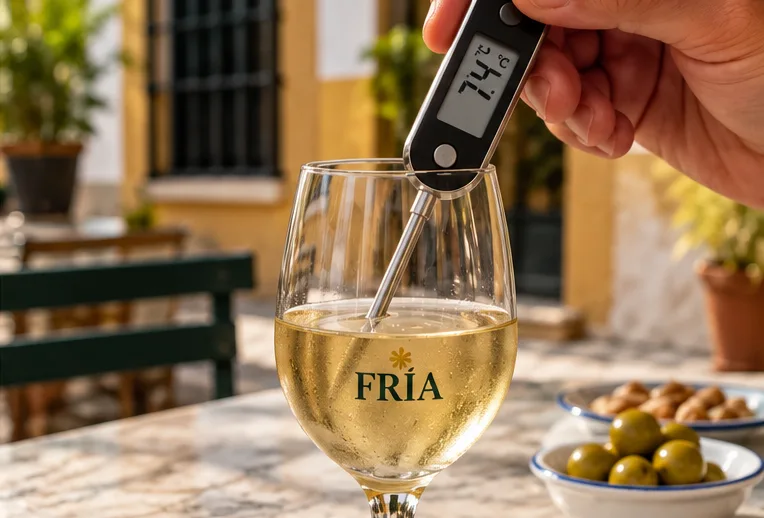 Medición de la temperatura de una copa de manzanilla en una terraza sevillana
